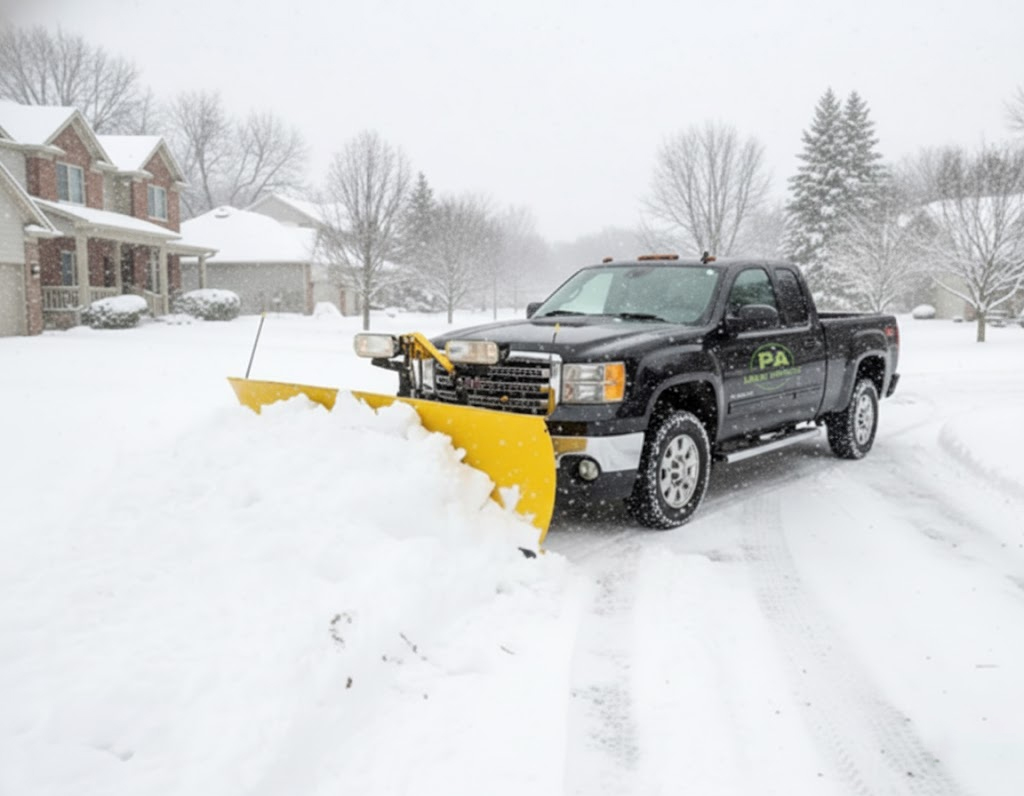 A landscaper mowing a lawn on a ride-on mower