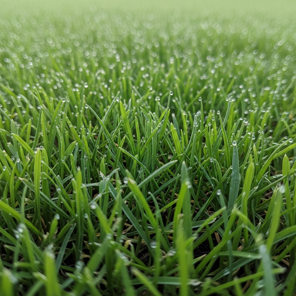 A close-up shot of a thick, healthy lawn after successful repair and seeding.