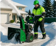 A professional clearing snow